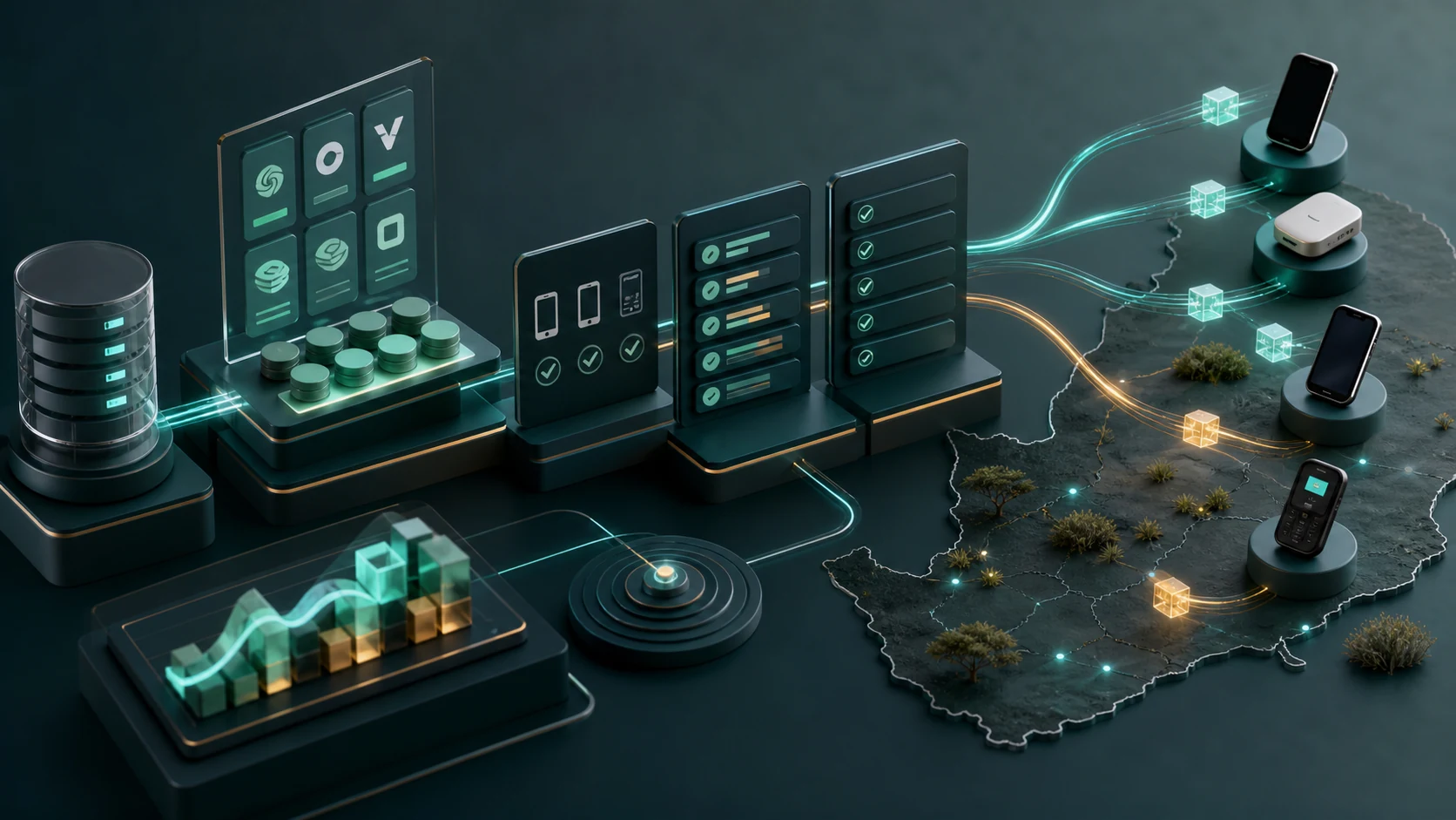 Business data bundle platform routing live products to managed field devices
