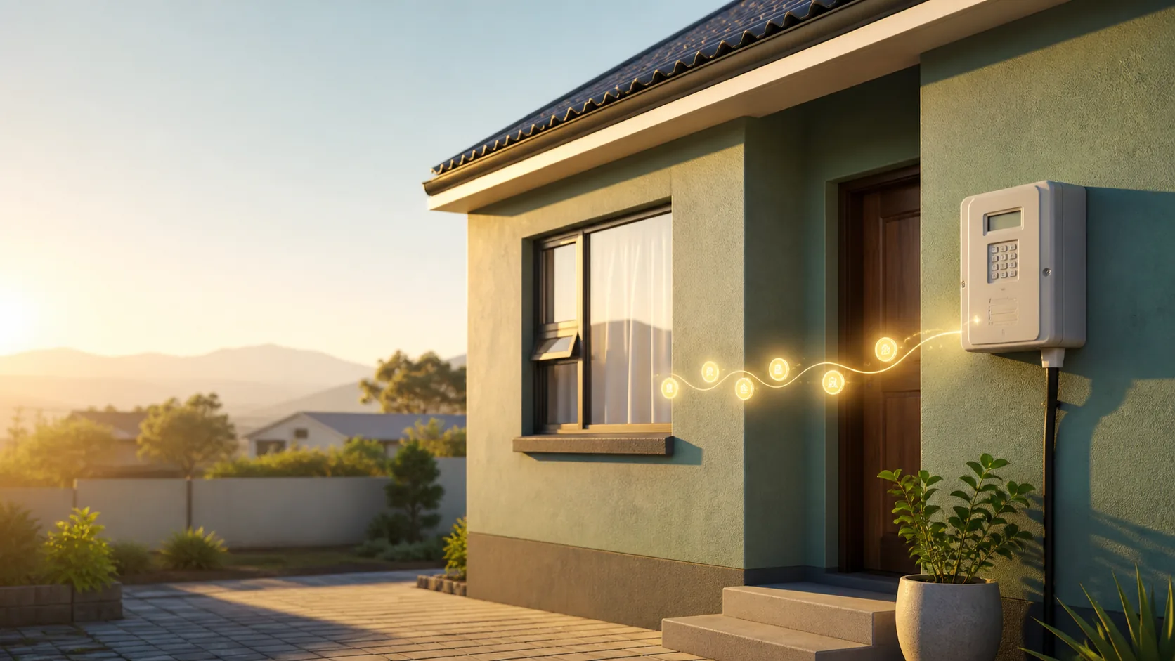 South African home and prepaid meter representing Free Basic Electricity support
