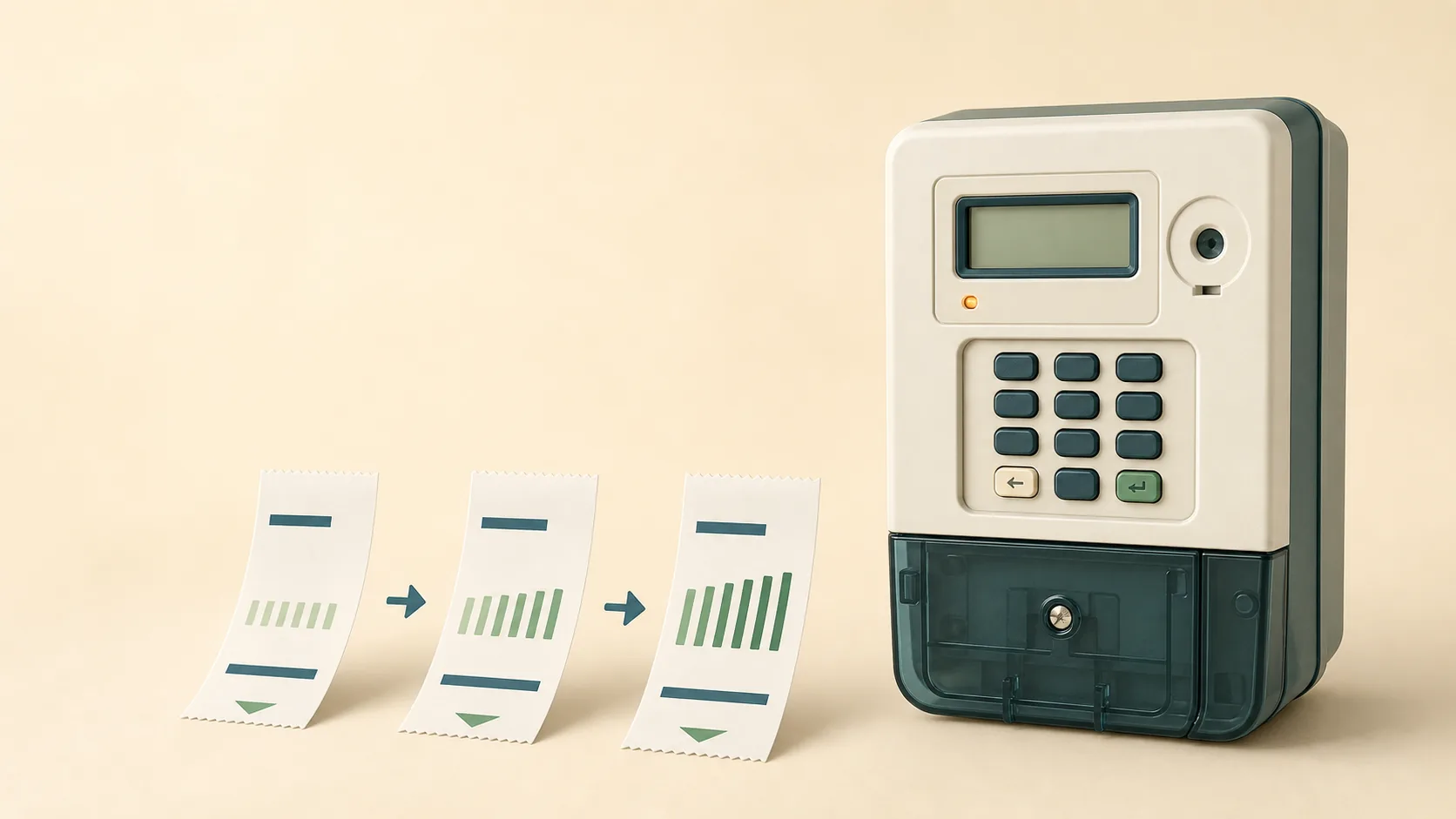 Prepaid meter and three key change tokens in sequence