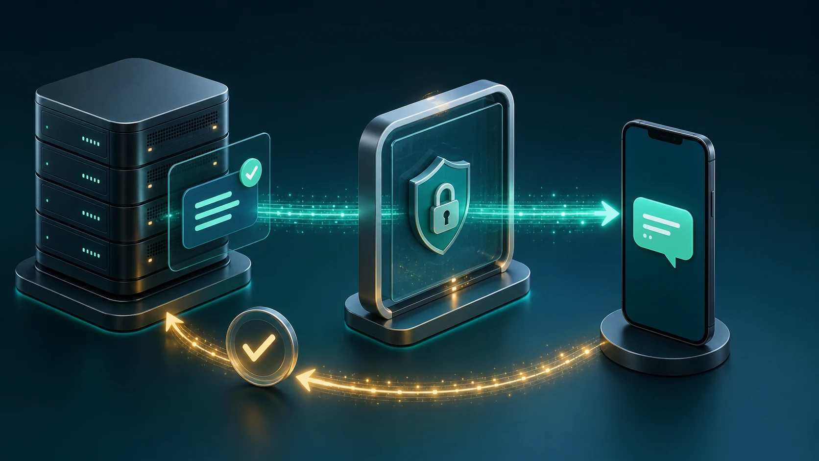 Node.js service sending a validated SMS through a secure API gateway